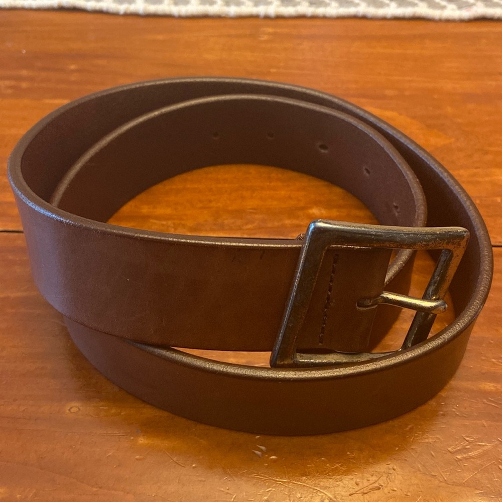 LOFT Brown Leather Belt with Antique Brass Buckle